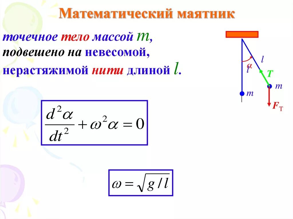 Длина маятника по периоду. Математический маятник и пружинный маятник формулы. Период и частота математического маятника формула. Скорость колебаний маятника формула. Формулы математический маятник амплитуда скорости.