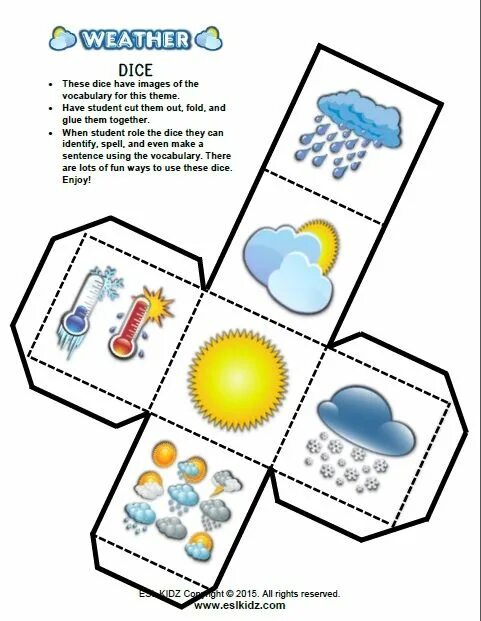 Weather dice. Кубик the weather. weather dice for kids. weather cube for kids.