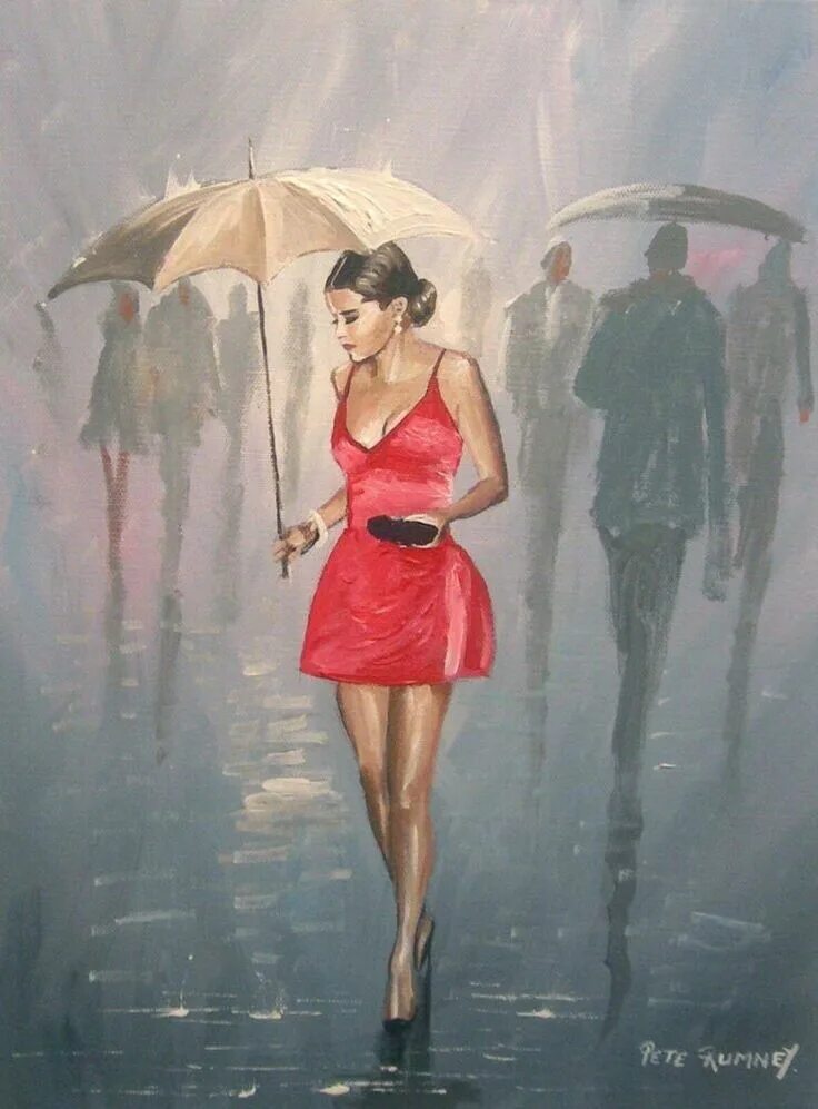 Umbrella dress. Pete Rumney художник. Девушка с зонтом. Женщина под зонтом. Картина женщина с зонтом.