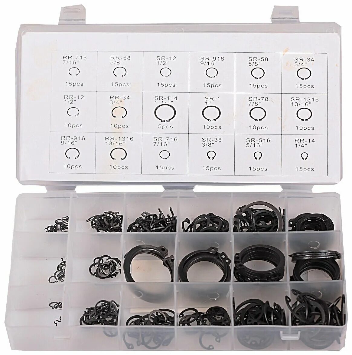 набор стопорных колец 3-32 мм 300 шт сибртех 47600. набор внутренних стопорных колец jtc 300шт. набор стопорных колец (300шт) nova bright. набор стопорных колец э-образных d=1,5-22мм 300пр bolk bk47005. набор стопорных колец внутренних (300шт) geko.