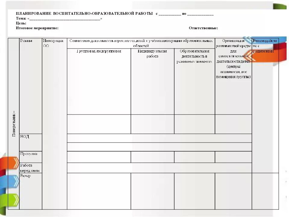Схема написания календарного плана в ДОУ по ФГОС. Форма написания календарного плана в детском саду по ФГОС. Таблица ежедневного планирования в ДОУ по ФГОС. Сетка планирования воспитательной работы в ДОУ В таблицах. Календарное планирование неделя книги