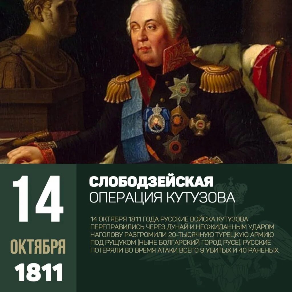 14 Октября 1811 года Кутузов Рущук. Слободзейская операция Кутузова 14 октября 1811 года.