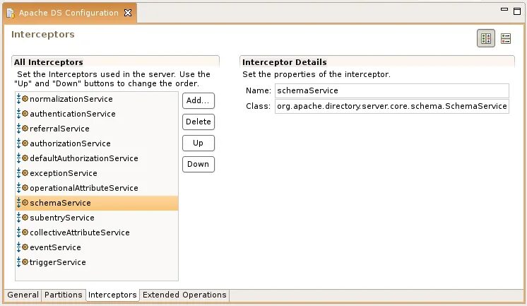 Interception configuration. Apache Studio. Interception configuration Window. Apache directory