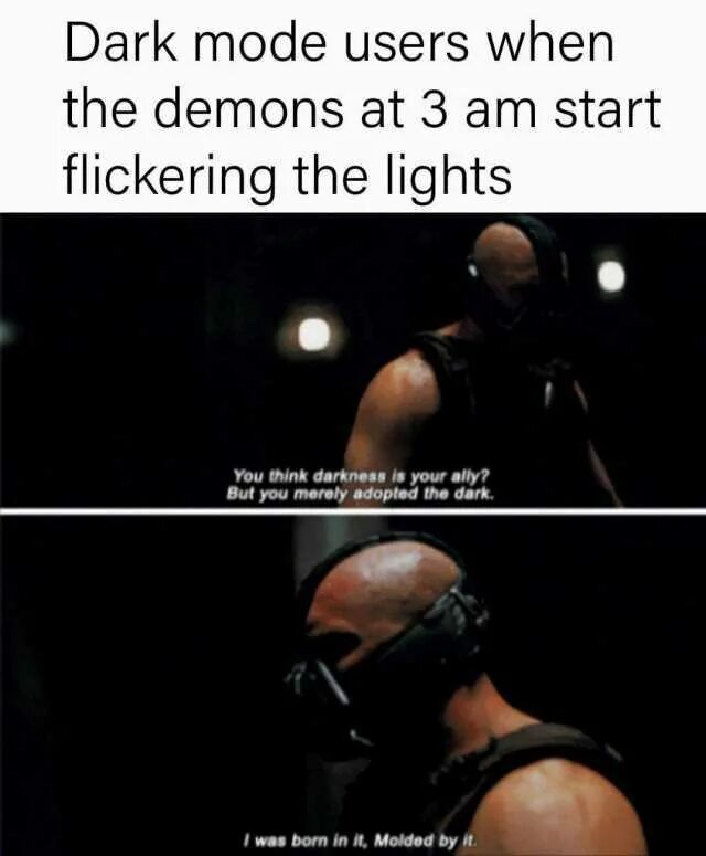 I am in the dark here. You merely adopted the Dark i was born in it. You merely adopted the Dark. Вас Борн. Dark Mode Мем.