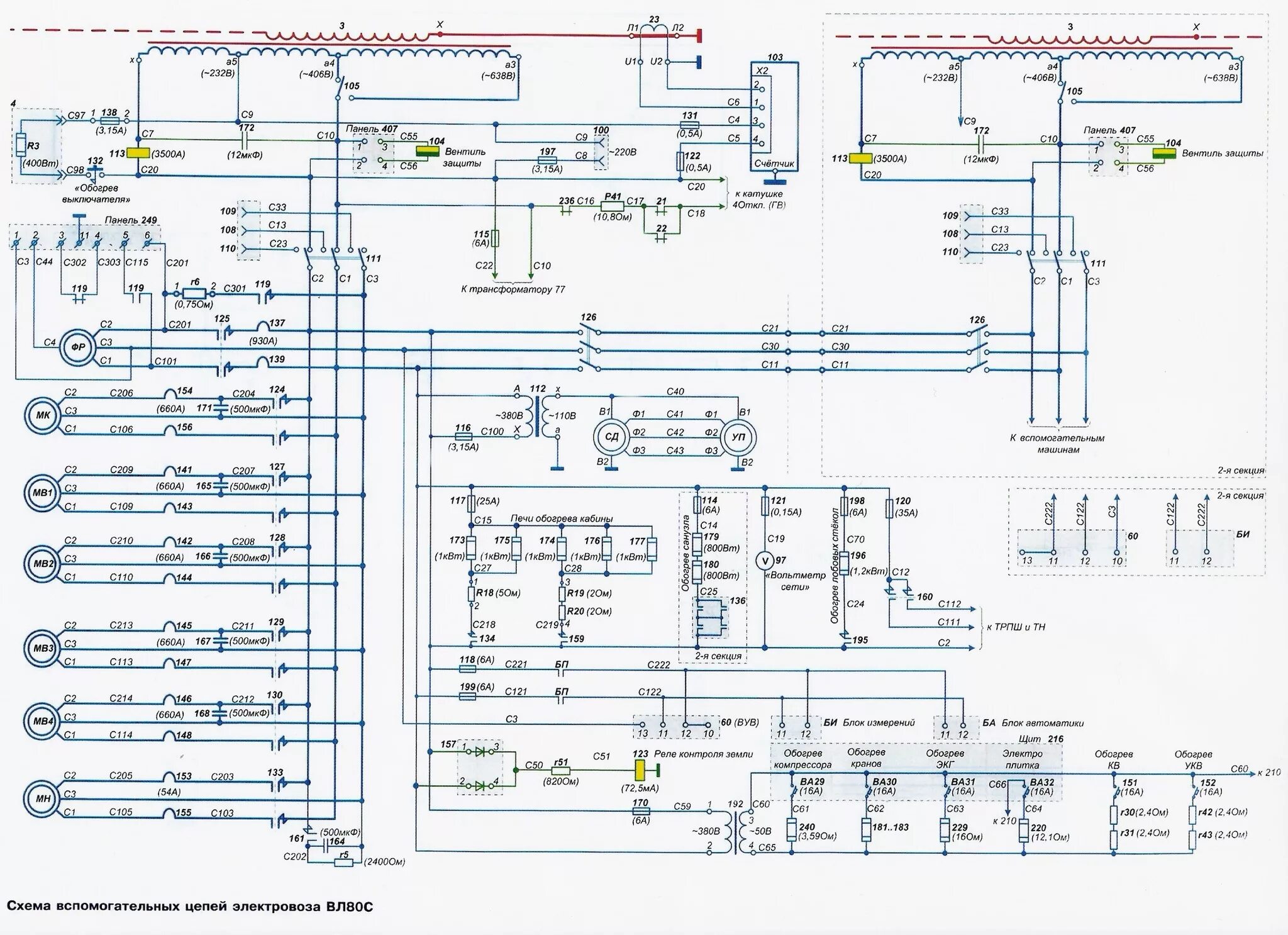 Электрическая схема вспомогательных цепей электровоза вл 80 с. Силовые цепи электровоза вл80с. Электрическая схема электровоза вл80с. Вспомогательные цепи электровоза вл80с. Цепи электровоза вл80с