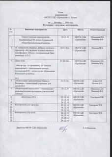 План работы мероприятий дома культуры