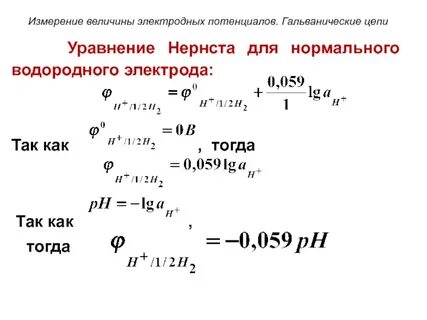 Величины электродных потенциалов