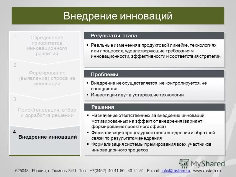 Определение приоритетов инновационного развития. Внедрение инноваций на предприятии. Прроблемывнедрения инноваций. Стадии внедрения нововведения.