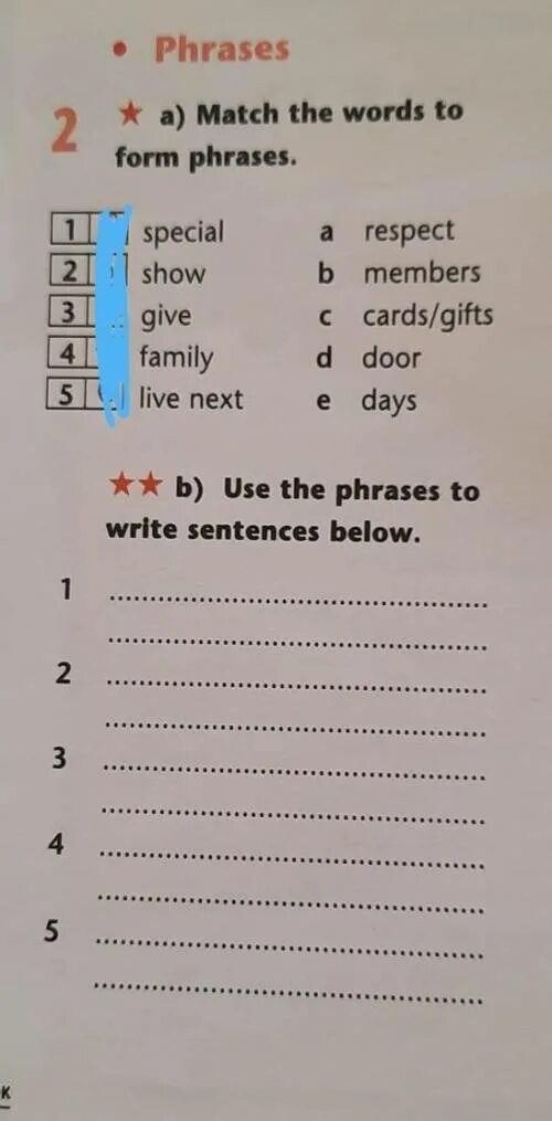 Sentences with below. Match illustrations to phrases in the Box. Use the phrases to complete the dialogue