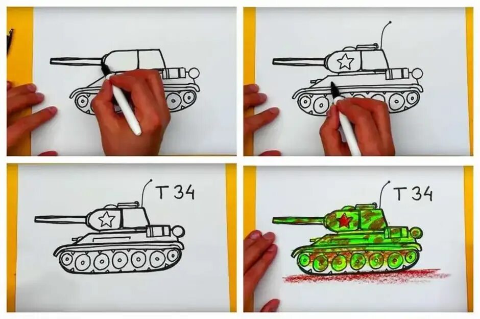 Как легко и быстро нарисовать танк. Танк т34 рисунок поэтапный. т34 танк рисунок пошагово. рисунок танка т 34 карандашом. рисование танка для детей.