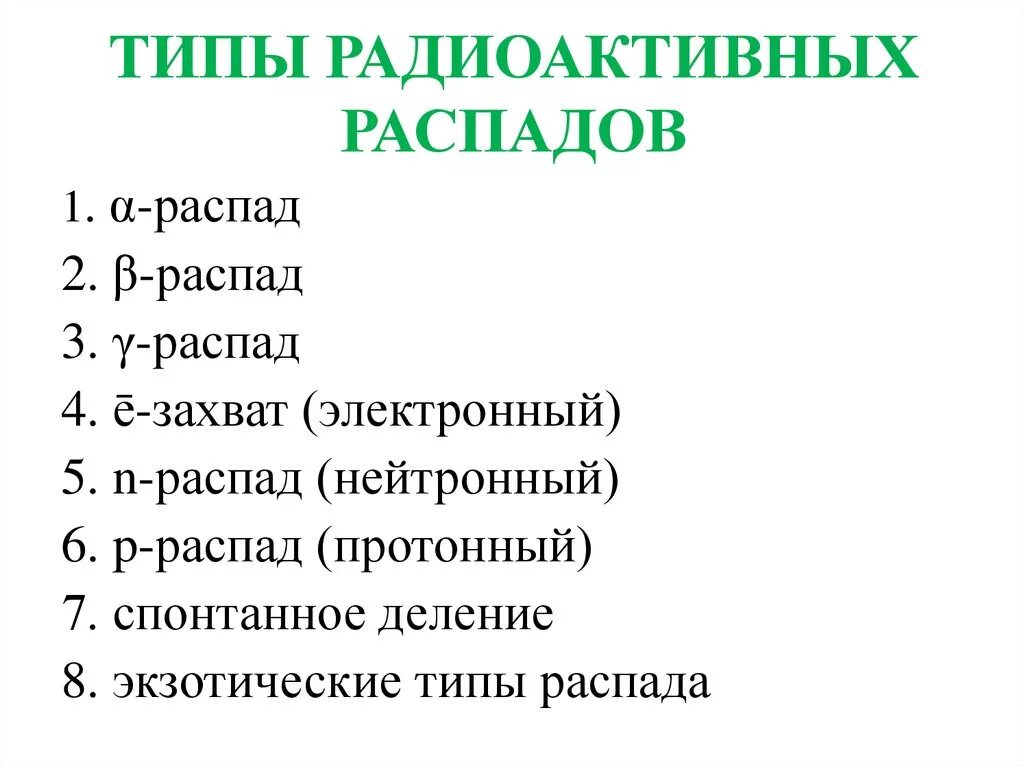 Типы радиоактивного распада. Виды распада радиоактивности. Тип распада радионуклидов. Виды распадов.