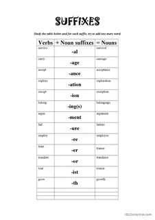 Suffixes worksheets