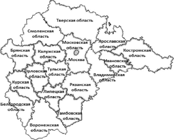 Области центральной россии на карте