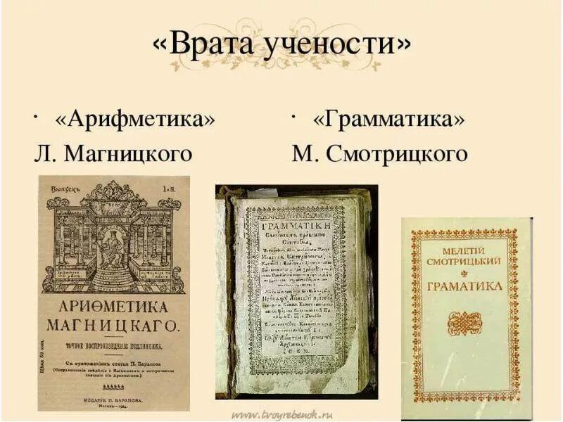 Где были напечатаны 1 книги ломоносова. Грамматика Смотрицкого и арифметика Магницкого. Грамматика Смотрицкого Ломоносов. Грамматика Мелетия Смотрицкого и арифметика Леонтия Магницкого. Ломоносов арифметика Магницкого.