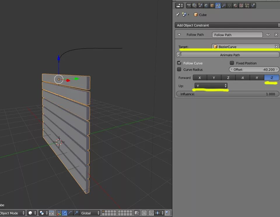 Move object. Деформация типа path follow. blender книга по constraint. curve move object. moving object 1.