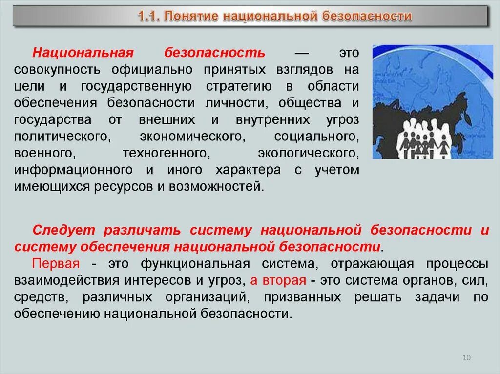 Общества и страны в целом. Понятие национальной безопасности. Угрозы безопасности личности и общества. Понятие национальной безопасности России. Основные угрозы безопасности личности общества и государства.