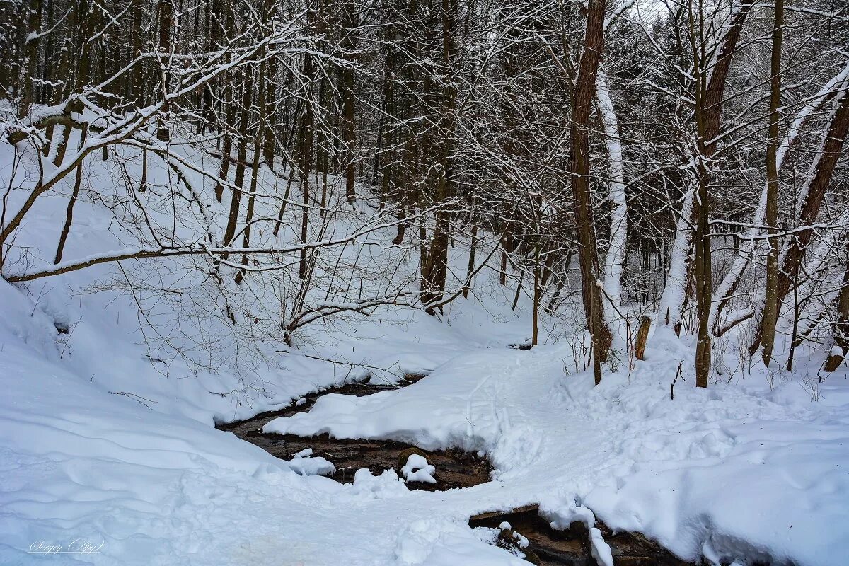 по овражкам под снегом к реке