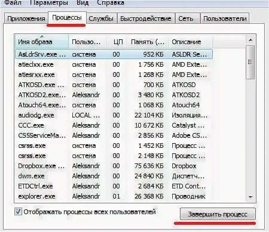 Принудительно завершить процесс