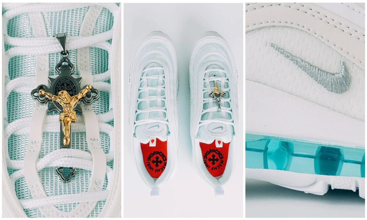 Кроссовки иисуса найк. Nike air max 97 со святой водой. nike air max 97 lil nas x. lil nas x кроссовки с святой водой. кроссовки найк со святой водой.