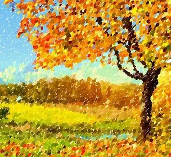Осенний пейзаж ватными палочками