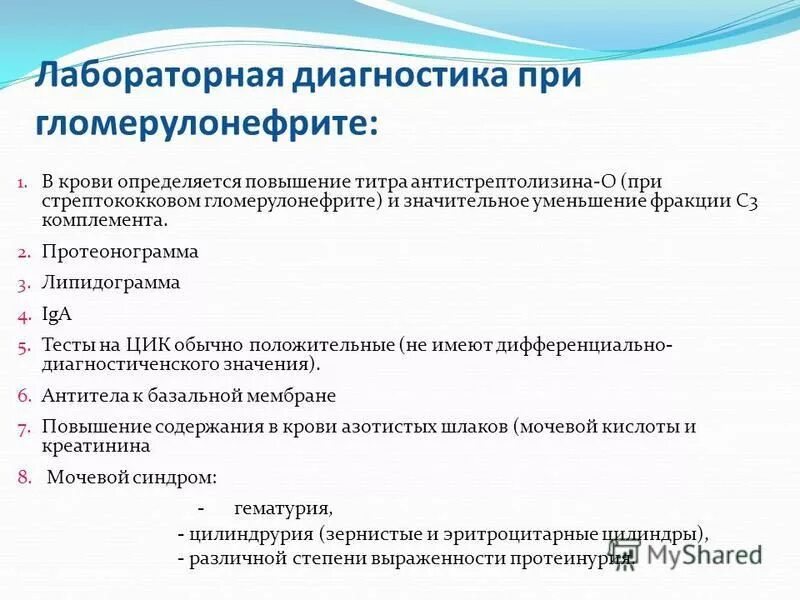 Основная причина гломерулонефрита тест