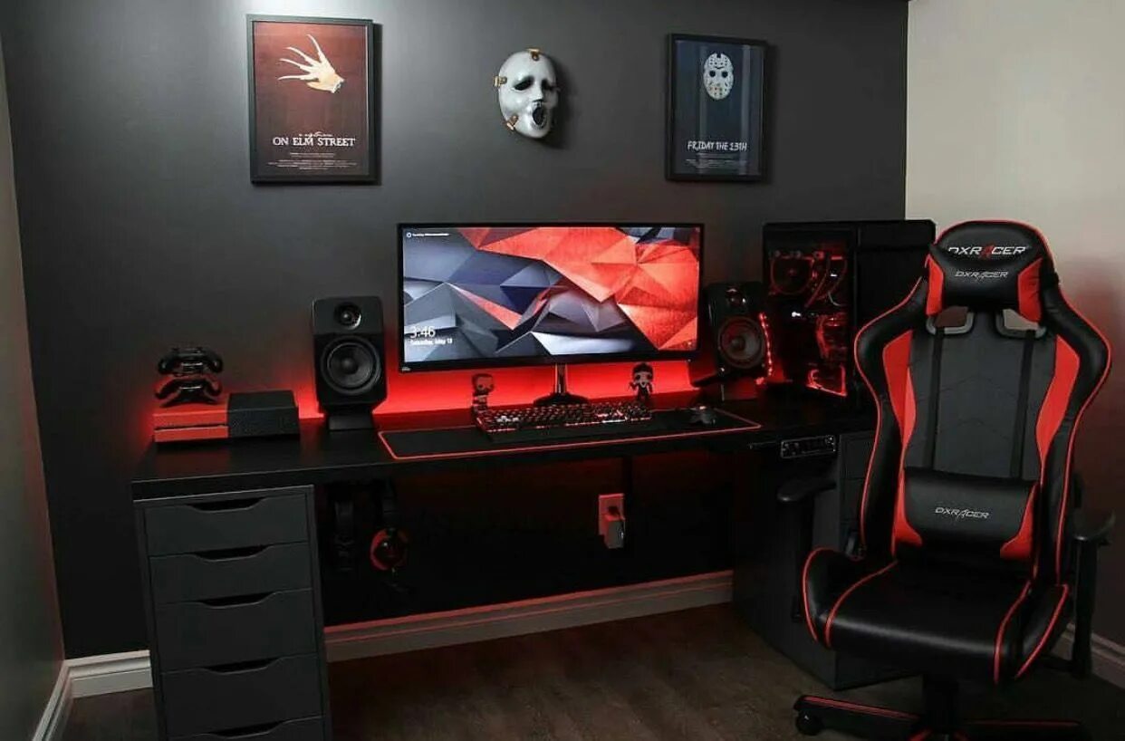 Кресло DXRACER gamer2. Стеллаж геймерский DX Gamer City 5 Lite чёрный/красный. Комната геймера. Компьютерная комната. Ardor gaming iron