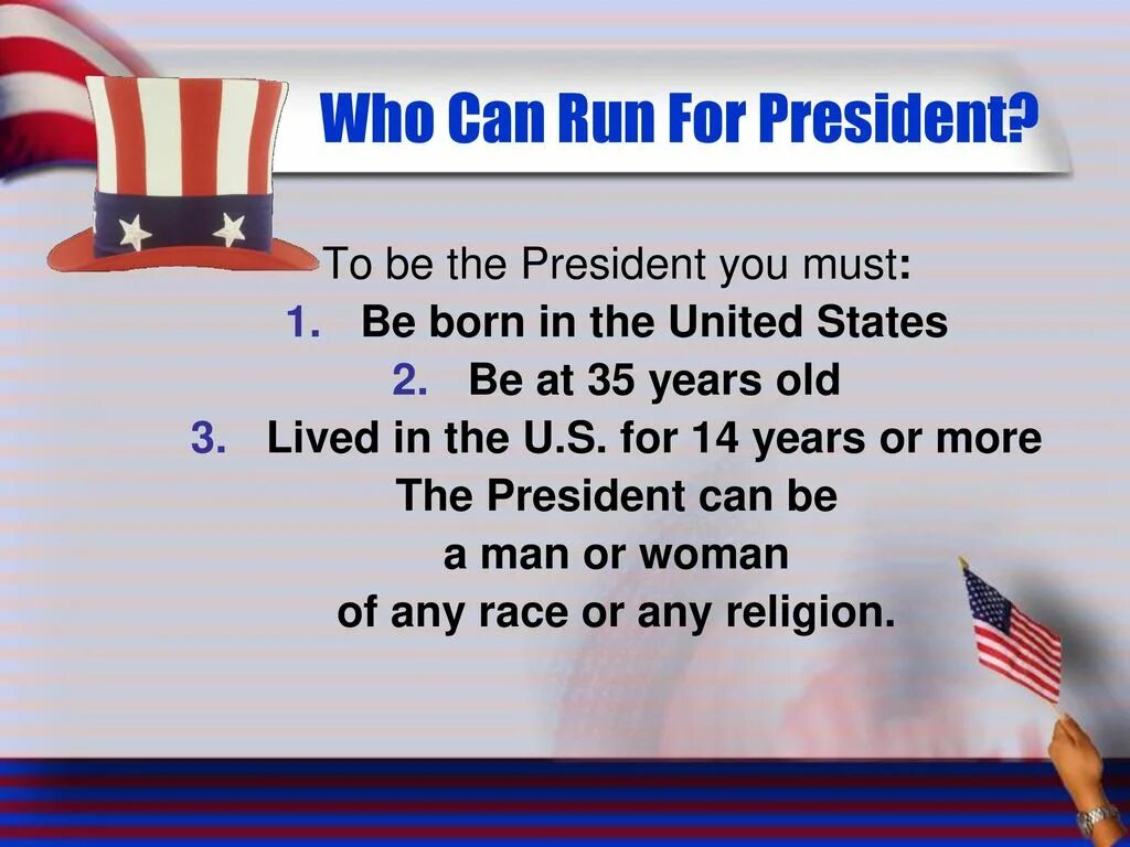 You can be. Who can be the President of the USA. Run for President. Who is the President of the USA Now. How old should the President be.