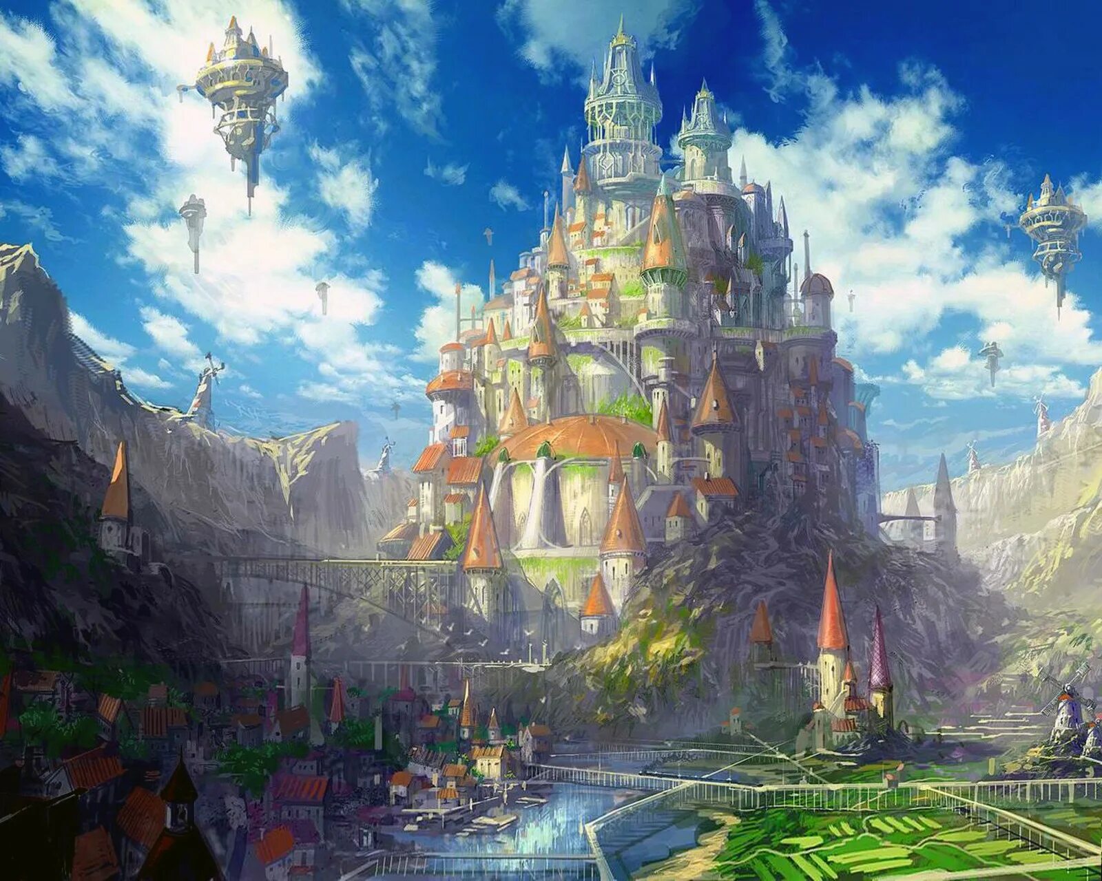 Фэнтези где находится. Королевство синдрия дворец. королевство азерот арт дворец. дворец фэнтези арт kazumasa uchio. королевство азерот арт дворец площадь.