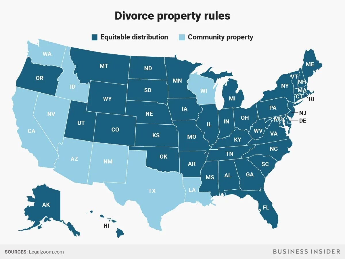 Exclude property. Equitable distribution. property and community. state property. usa property law by states.