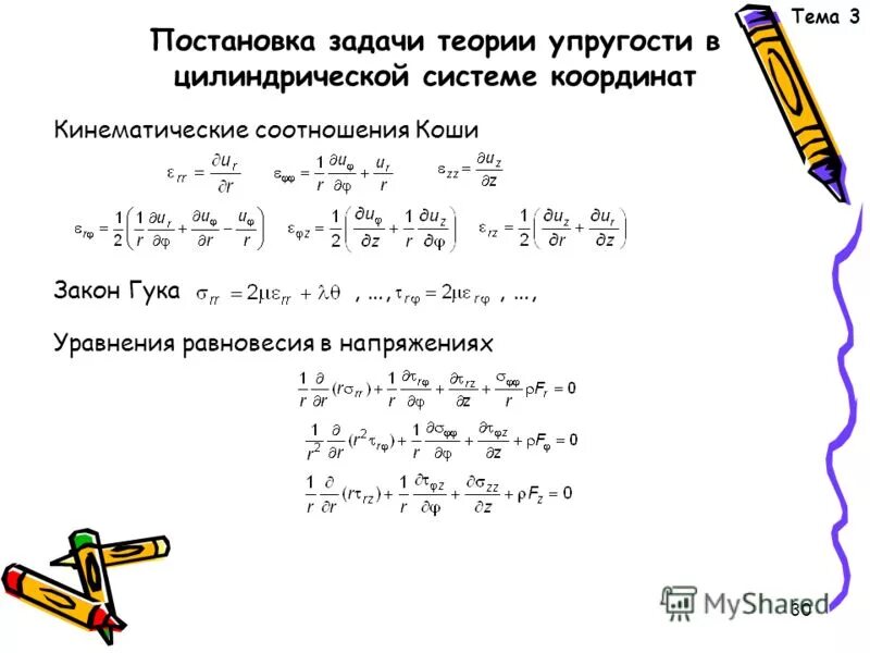 уравнения равновесия теория упругости. система уравнений навье стокса в цилиндрической системе координат. система уравнений в цилиндрической системе координат. дифференциальные уравнения равновесия. система уравнений в цилиндрической системе координат.