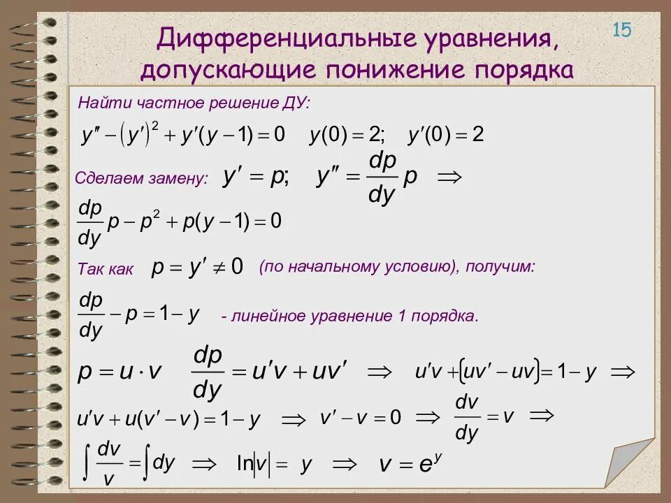 Порядок дифф уравнения. Понижение порядка для диф уравнений 2 типа. метод понижения порядка дифференциального уравнения. понизить порядок дифференциального уравнения. метод понижения степени дифференциального уравнения 2 порядка.