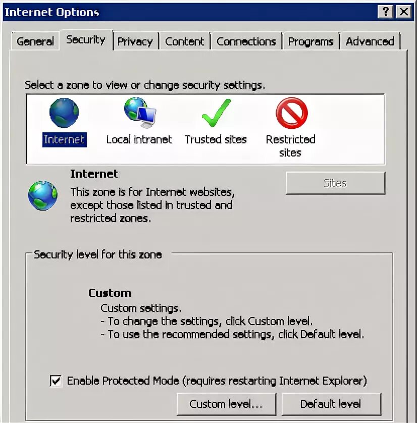 Browser security settings. Browser security settings