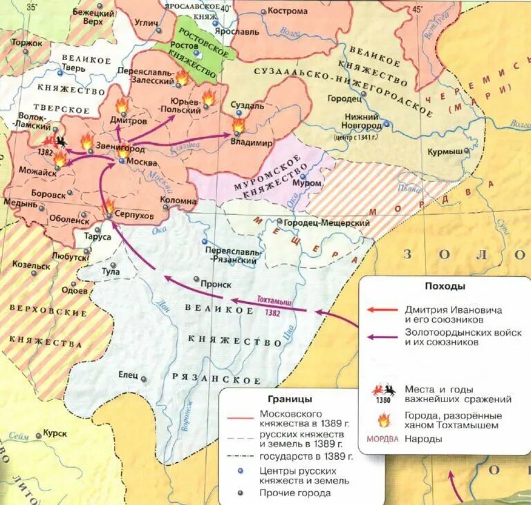 1382 Поход хана Тохтамыша на Москву. Поход Тохтамыша на Русь 1382. Поход Тохтамыша на Москву в 1382 карта. 1382 Разорение Москвы Тохтамышем карта.