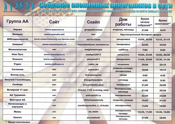Группы ан спб расписание. Расписание групп. Анонимные алкоголики Москва расписание групп. Группы АА СПБ расписание. Группы АА В Москве расписание.