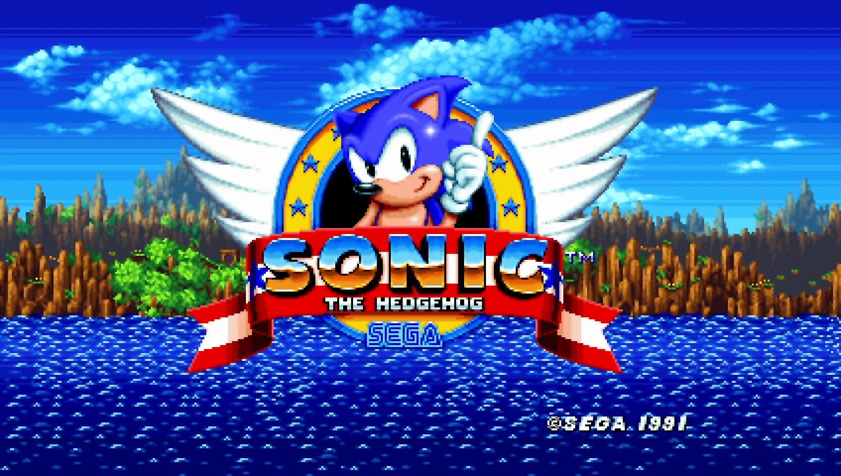 Sonic start. Соник 1 меню. sonic 1 title. sonic 1 title screen. sonic 1 титульный экран.