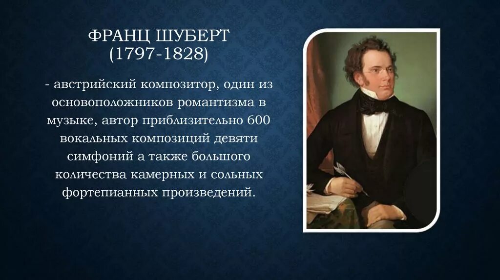 Какие произведения шуберта. Краткое сообщение о Франце Шуберте.