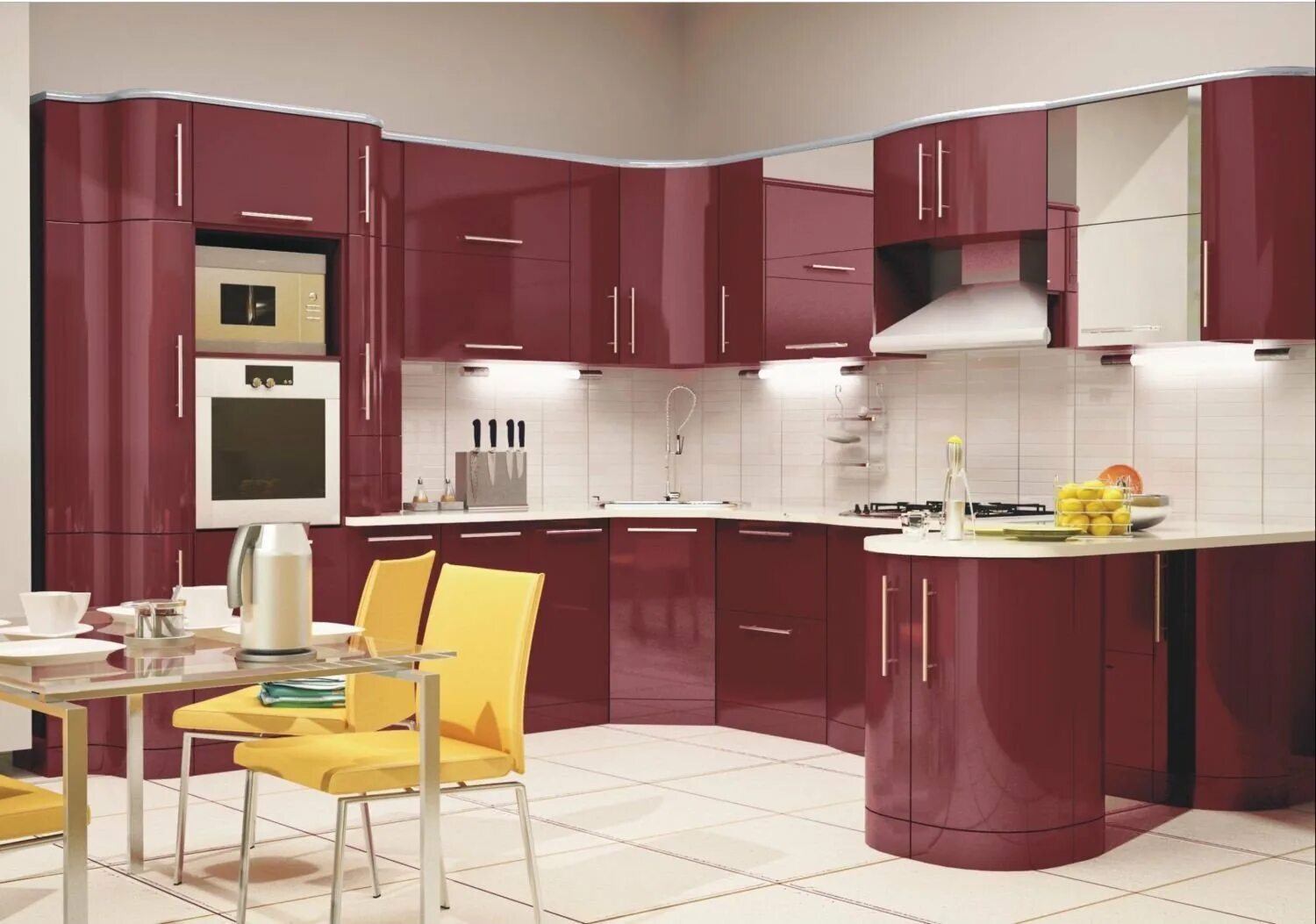Кухни. Бордовая кухня. Мебель для кухни. Кухни бордового цвета.
