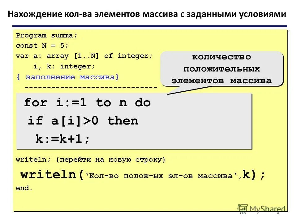 Сумма положительных и отрицательных элементов массива