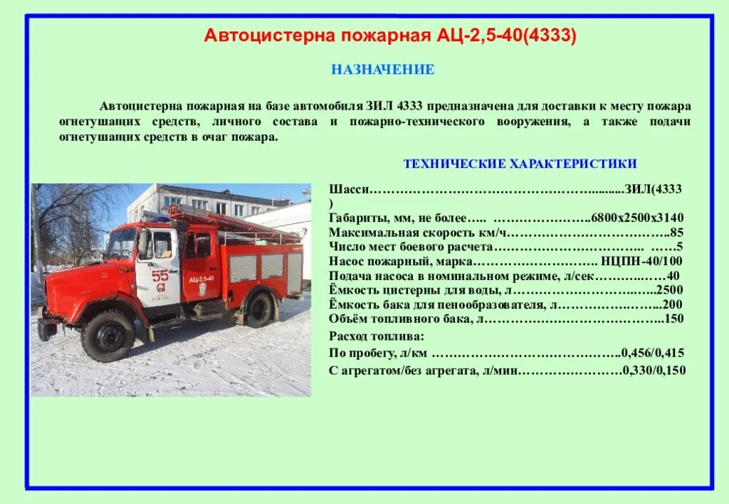 Скорость пожарного автомобиля. Пожарная автоцистерна АЦ-2,5-40(433362) ПМ-540. ТТХ пожарного автомобиля Урал 5557. ТТХ ЗИЛ 131 пожарный автомобиль АЦ. ТТХ пожарных автомобилей АЦ 5,8-40 Урал.