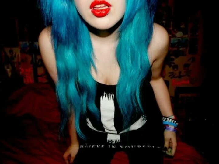 Aquamarine with some fiery Porange tips hair dye by hailiebarber Edgy hair color