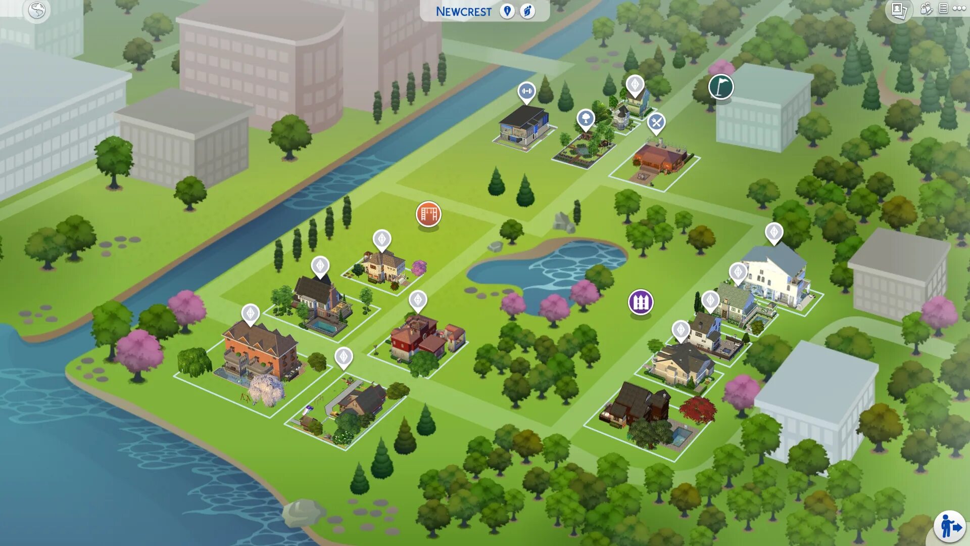 Где сохранения симс. Newcrest sims 4. ньюкрест симс 4 застроенный. ньюкрест карта. ньюкрест симс 4 участки.