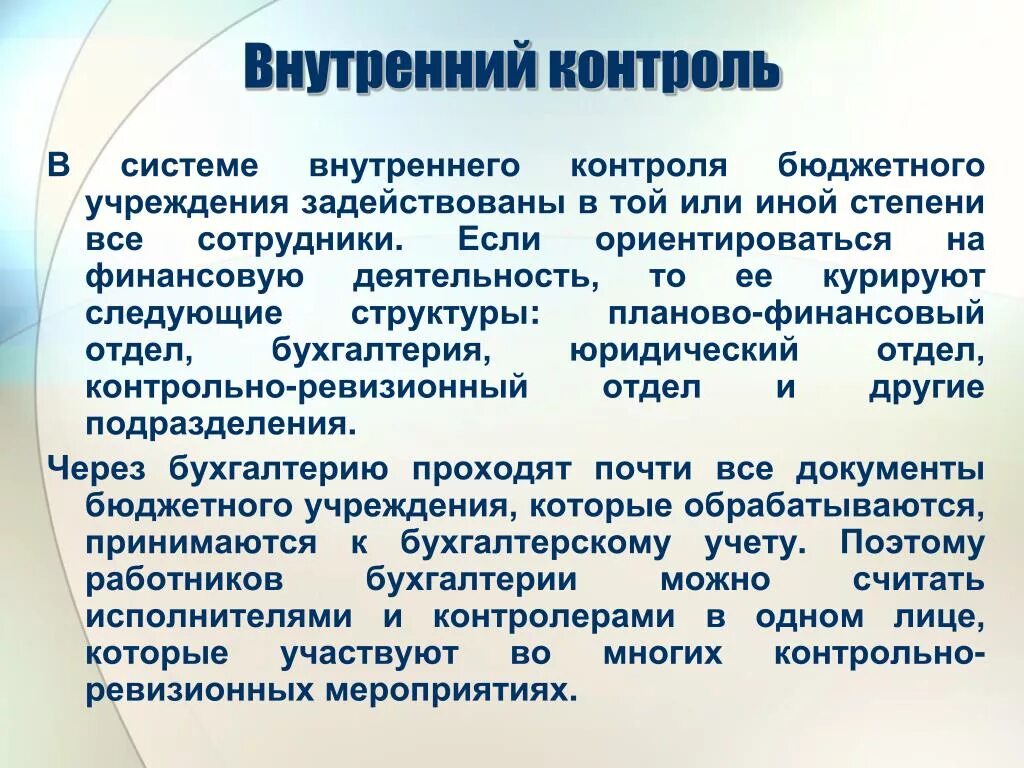 Внутренний контроль казенного учреждения