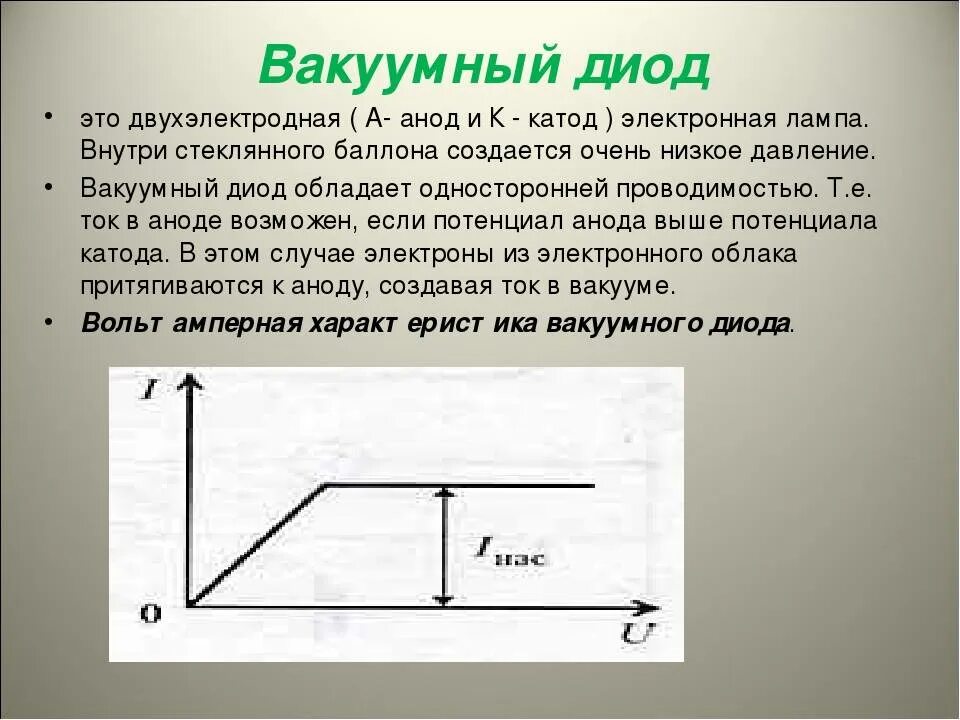 Вакуумный диод ток. Устройство и принцип действия вакуумного диода. Принцип вакуумного диода. Односторонняя проводимость вакуумного диода. Вакуумный диод физика.