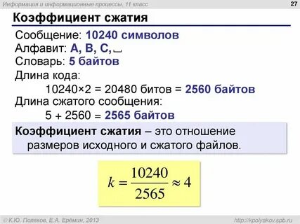 Процент сжатия текстовой информации