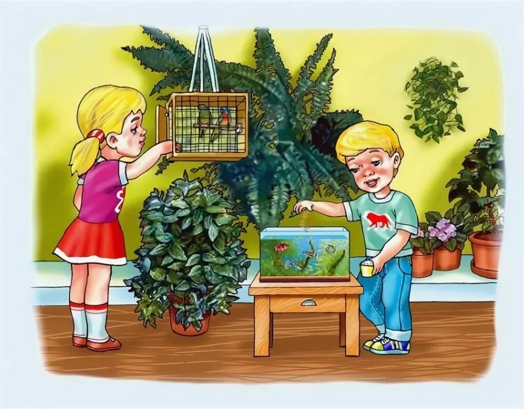 В живом уголке 4. Сюжетные картины для детского сада. Растения в детском саду. Комнатные растения для детей. Дети в живом уголке.