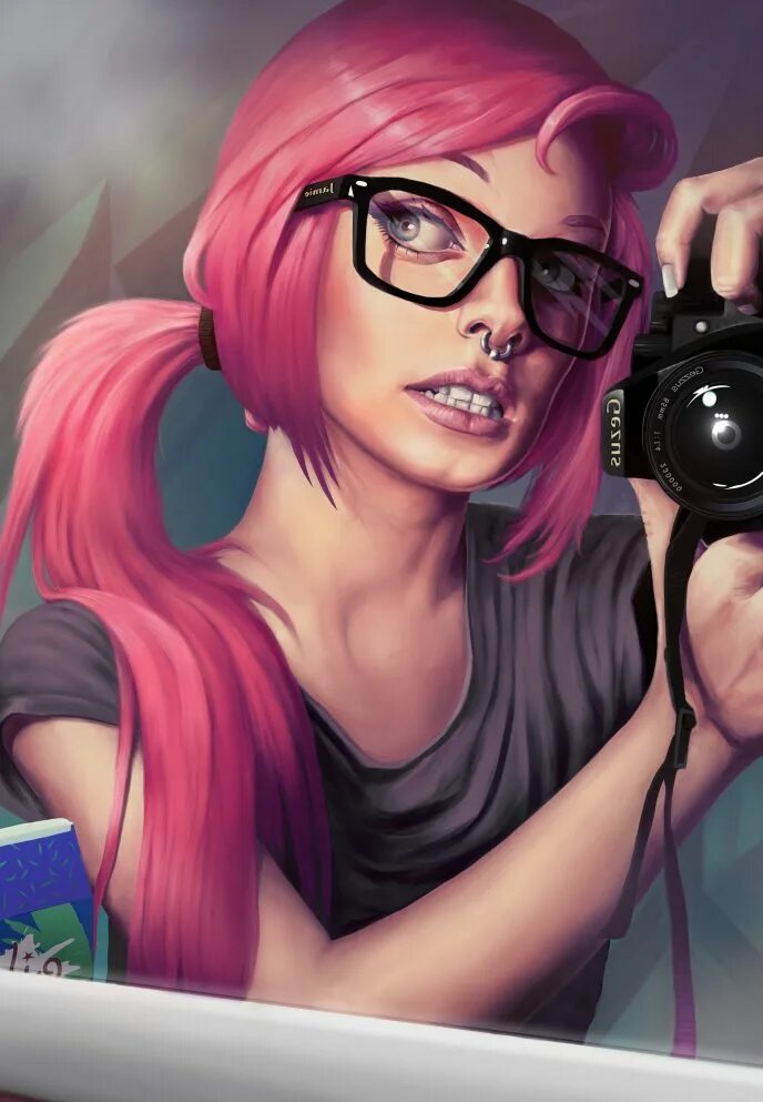 Розовые волосы в очках. Арты. Девушка с розовыми волосами в очках. Крутая девушка арт. Прикольные арты.