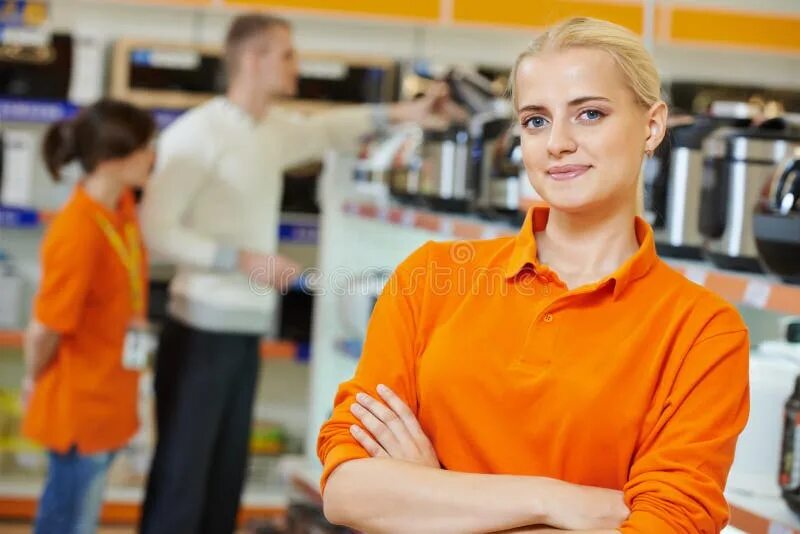 Shop assistant good morning can i. Девушка продавец. Продавец консультант. Продавец бытовой техники. Продавец консультант бытовой техники.