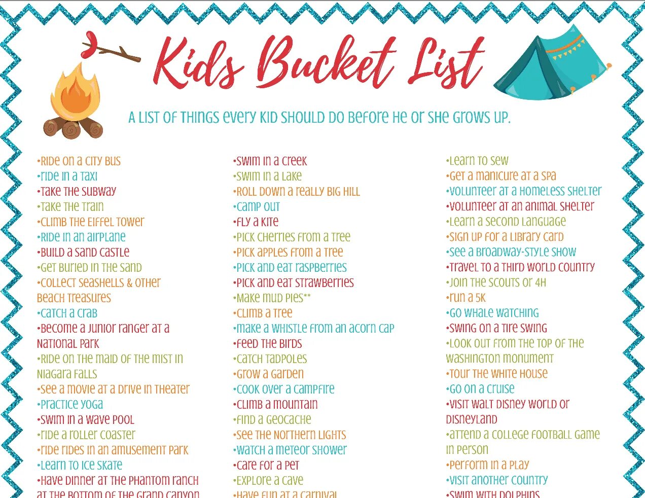 Things to do and see. List of things to do. To do list for Summer. To do list Kids. Things to do in Summer for Kids.