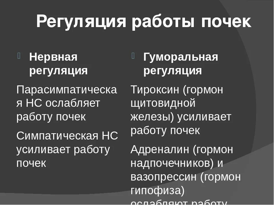 Как происходит регуляция работы почек гуморальным путем. Нервная и гуморальная регуляция выделительной системы. Нейрогуморальная регуляция деятельности почек. Гуморальная регуляция выделительной системы. Нервная и гуморальная регуляция деятельности почек.