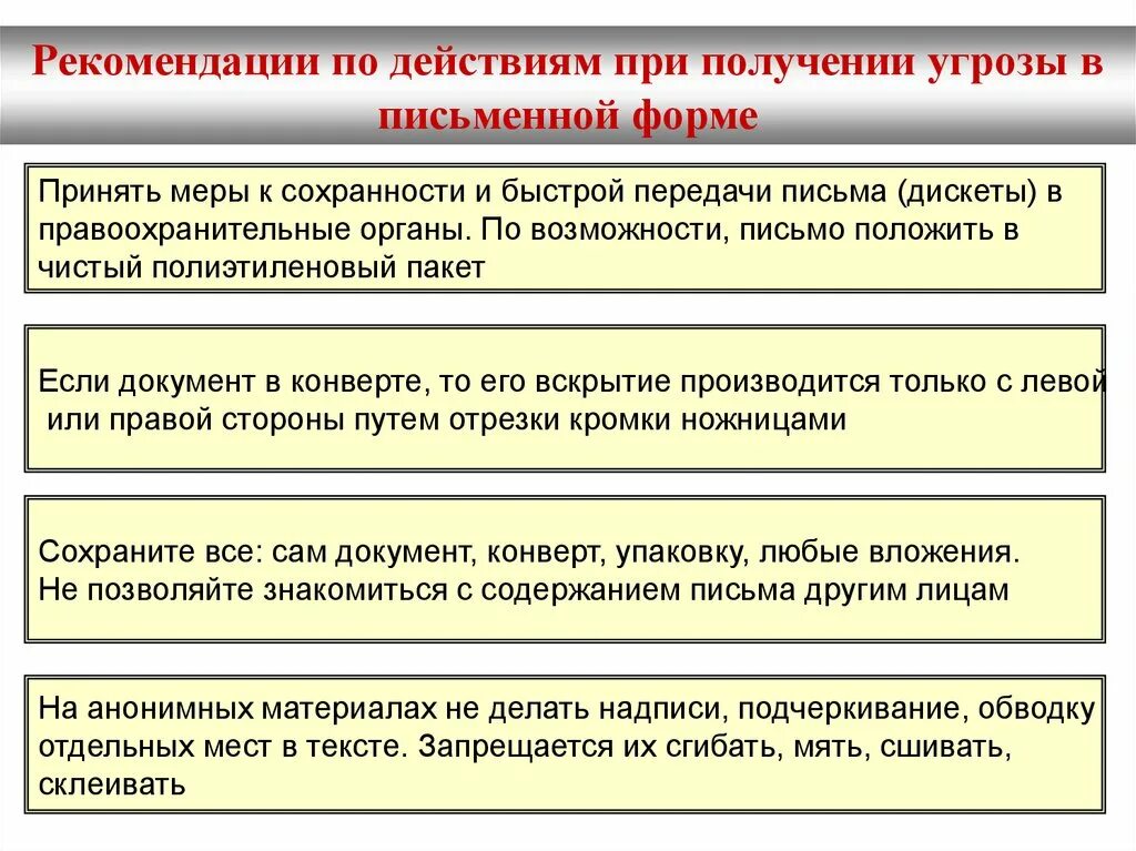 Получение угрожать. Поступление угрозы в письменной форме. Действия при угрозе в письменном виде. Действия при получении угрозы. Действия при получении письменной угрозы.